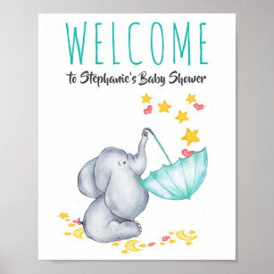 Begrüßungssignatur Elephant Moon and Stars Baby Du Poster