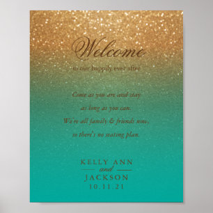Begrüßungssitze - Aquamariner und goldener Glitzer Poster