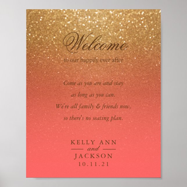 Begrüßungssitze - Glitzer aus Korallen und Gold Poster (Vorne)