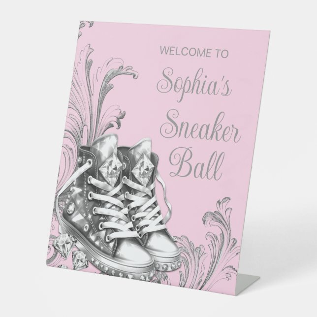 Begrüßungstabelle für rosa Sneaker Sockelschild (Vorderseite)