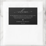Begrüßungstablett Rechteckiger Aufkleber<br><div class="desc">Elegantes und modernes Begrüßungsgeschirr. Template enthält Zeilen für Ihre Nachricht,  Namen und Ereignisdatum. Weiße Typografie auf schwarzem Hintergrund.</div>