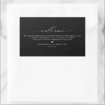 Begrüßungstablett Rechteckiger Aufkleber<br><div class="desc">Elegantes und modernes Begrüßungsgeschirr. Template enthält Zeilen für Ihre Nachricht,  Namen und Ereignisdatum. Weiße Typografie auf schwarzem Hintergrund.</div>