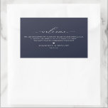 Begrüßungstablett Rechteckiger Aufkleber<br><div class="desc">Elegantes und modernes Begrüßungsgeschirr. Template enthält Zeilen für Ihre Nachricht,  Namen und Ereignisdatum. Weiße Typografie auf marineblau Hintergrund.</div>
