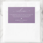 Begrüßungstablett Rechteckiger Aufkleber<br><div class="desc">Elegantes und modernes Begrüßungsgeschirr. Template enthält Zeilen für Ihre Nachricht,  Namen und Ereignisdatum. Weiße Typografie auf dem lila Farbhintergrund des Lavendels.</div>