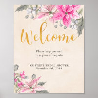 Begrüßungstisch Kalligrafie Pink Poinsettia Geträn