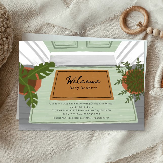 Begrüßungstür Mat Green Neutral Baby Dusche Einladung (Von Creator hochgeladen)