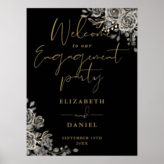 Begrüßungsunterschrift der Gothic Floral Engagemen Poster (Vorne)