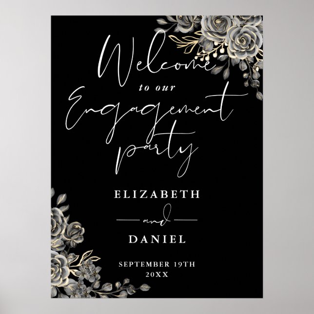 Begrüßungsunterschrift der Gothic Floral Engagemen Poster (Vorne)