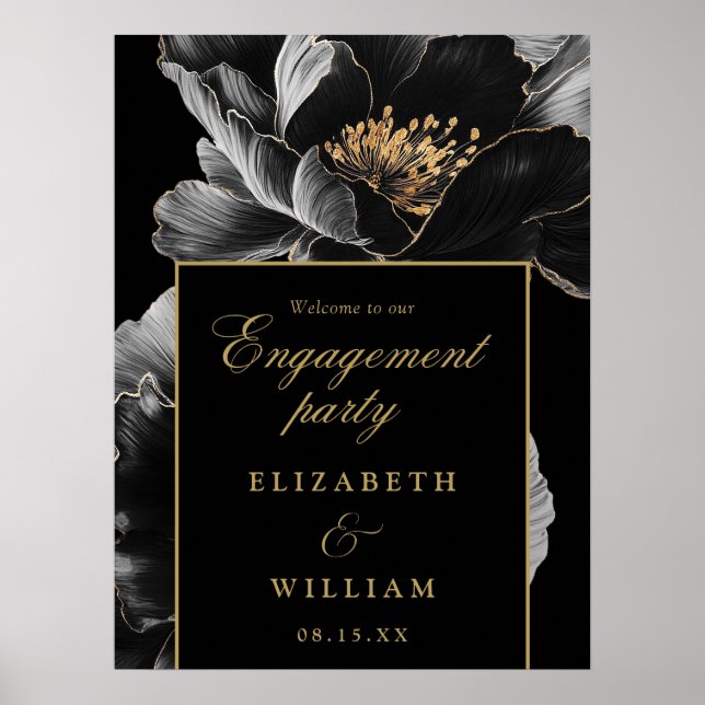 Begrüßungsunterschrift für Black Gold Floral Poster (Vorne)