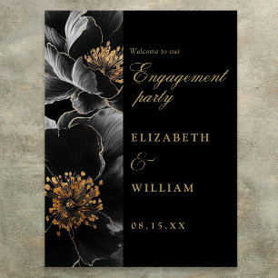 Begrüßungsunterschrift für Black Gold Floral Poster
