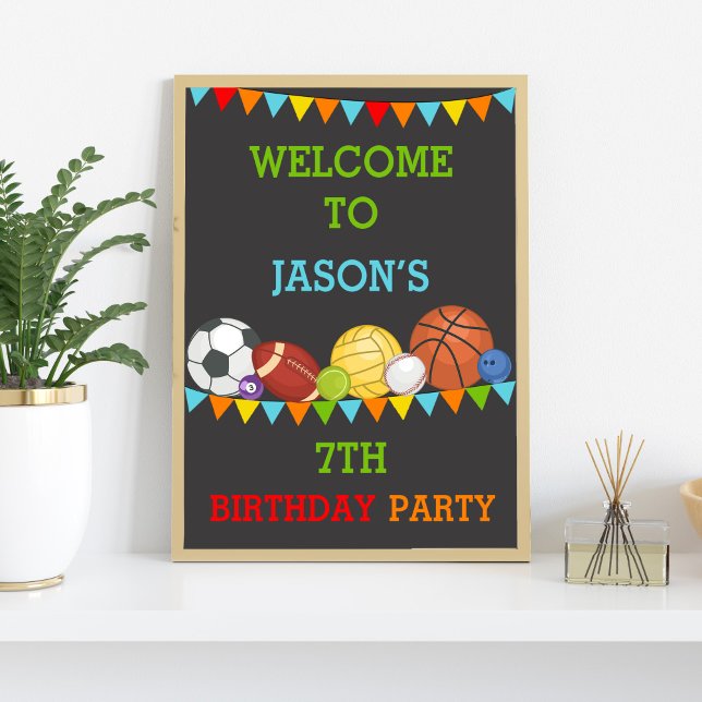 Begrüßungsunterschrift für die Sporthaftparty Poster (Sports Birthday Welcome Signs)