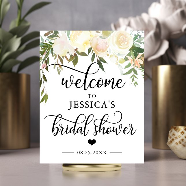 Begrüßungszeichen Brautparty Blumenrosa Poster (Welcome Bridal Shower Floral Pink WELCOME SIGN)