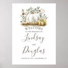 Begrüßungszeichen der Hochzeit im Herbst Gold und Poster