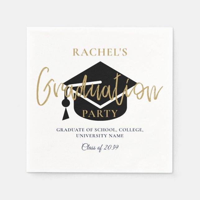 Begrüßungszeichen der modernen Gold Script Graduat Serviette (Vorderseite)