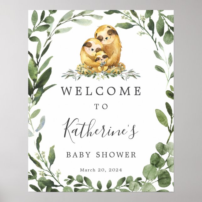 Begrüßungszeichen der Sloth Family Baby Dusche Poster (Vorne)