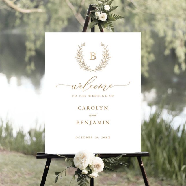 Begrüßungszeichen des eleganten Laurel Wreath Mono Poster (Von Creator hochgeladen)