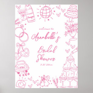 Begrüßungszeichen des handgezeichneten rosa Brautp Poster