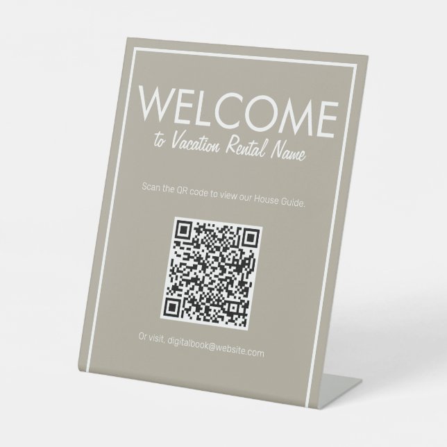 Begrüßungszeichen des modernen Basic Beige Digital Sockelschild (Vorderseite)