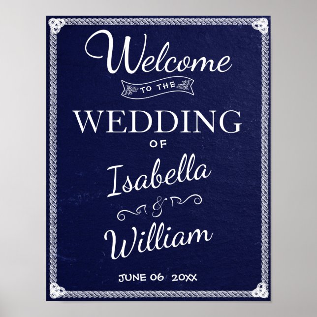 Begrüßungszeichen | Einfache Hochzeit mit blauem S Poster (Vorne)