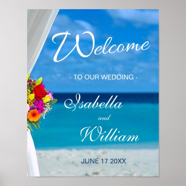 Begrüßungszeichen | Farbenfrohe Blume Beach Weddin Poster (Vorne)