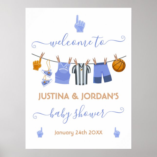 Begrüßungszeichen für Basketball Clothesline Baby  Poster (Vorne)