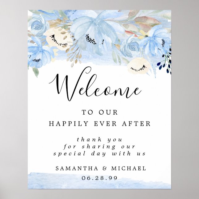 Begrüßungszeichen für Blue und Gold Floral Poster (Vorne)