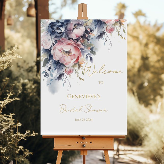 Begrüßungszeichen für Brautpartys in Navy und Rot Poster (Von Creator hochgeladen)