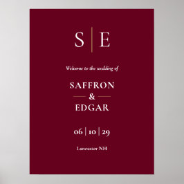 Begrüßungszeichen für Burgund und Gold Monogram Poster
