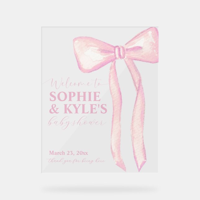 Begrüßungszeichen für das Baby mit rosa Ribbon Acrylschild (Vorderseite)