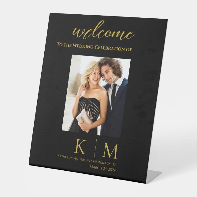 Begrüßungszeichen für das Black and Gold Wedding F Sockelschild (Vorderseite)