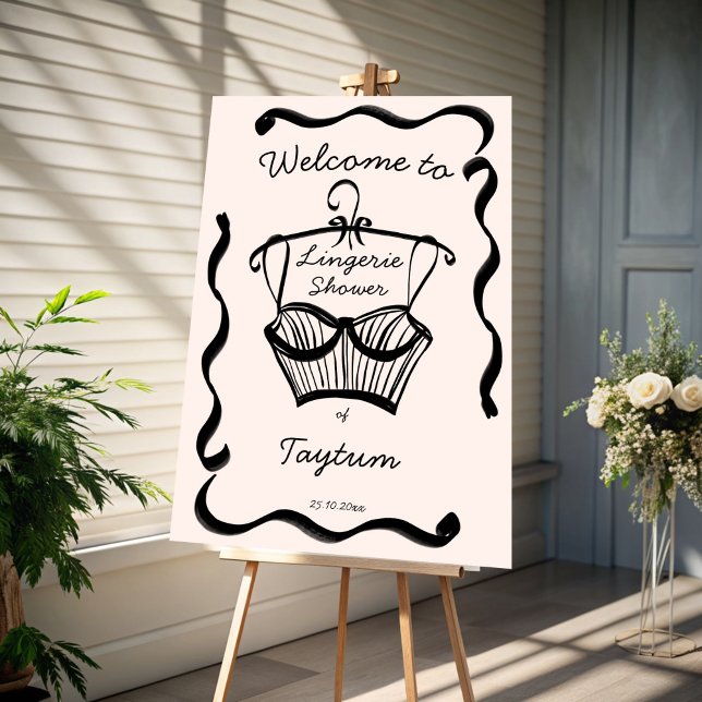 Begrüßungszeichen für das Brautparty Lingerie Poster (Lingerie bridal shower wavy border welcome sign poster template instant download personalized decor)