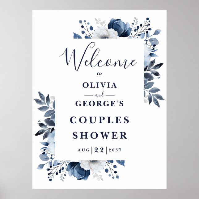 Begrüßungszeichen für die Dusche der blauen Blumen Poster (Vorne)