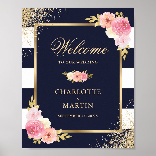 Begrüßungszeichen für die Hochzeit von Navy White  Poster (Vorne)