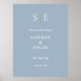 Begrüßungszeichen für dusty Blue und Gold Monogram Poster