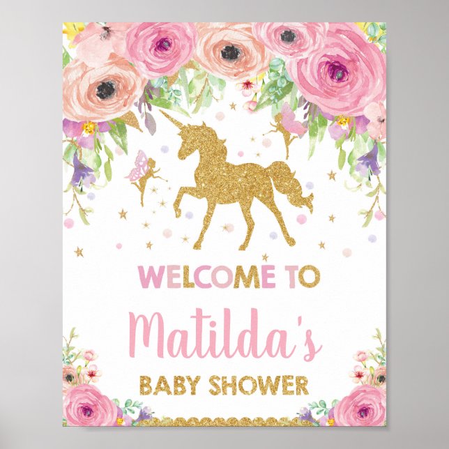 Begrüßungszeichen für Einhorn- und Fairy-Baby-Dusc Poster (Vorne)