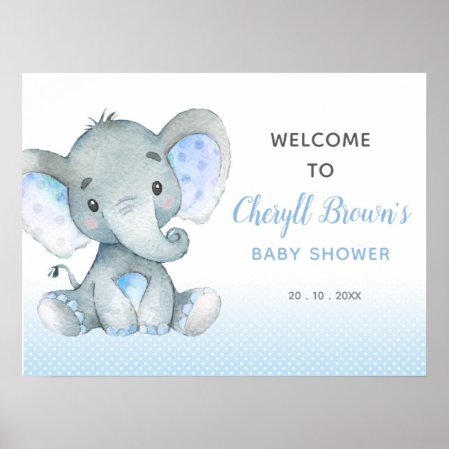 Begrüßungszeichen für Elephant Baby Duwer (blau) Poster (Vorne)