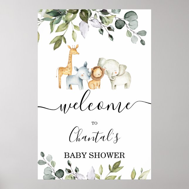Begrüßungszeichen für Foliage Safari Babydusche Poster (Vorne)