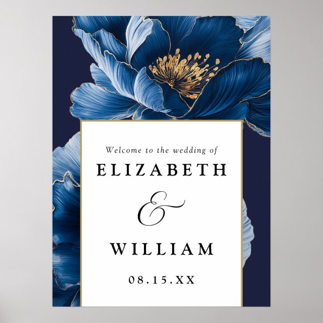 Begrüßungszeichen für Hochzeiten von Navy Blue und Poster (Vorne)
