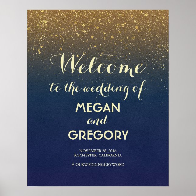 Begrüßungszeichen für Hochzeiten von Navy und Gold Poster (Vorne)