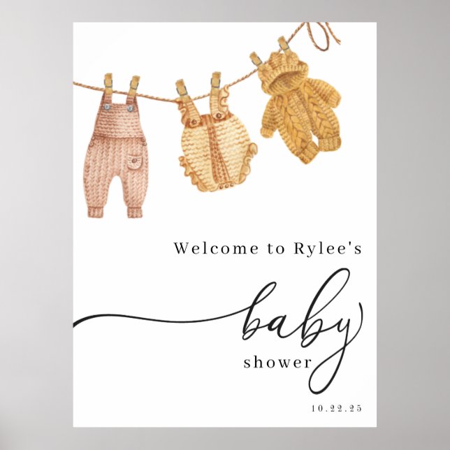 Begrüßungszeichen für klassische Babydusche Poster (Vorne)