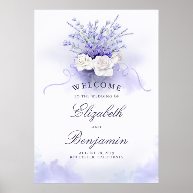 Begrüßungszeichen für Lavendel und Weiße Rosen Poster (Vorne)