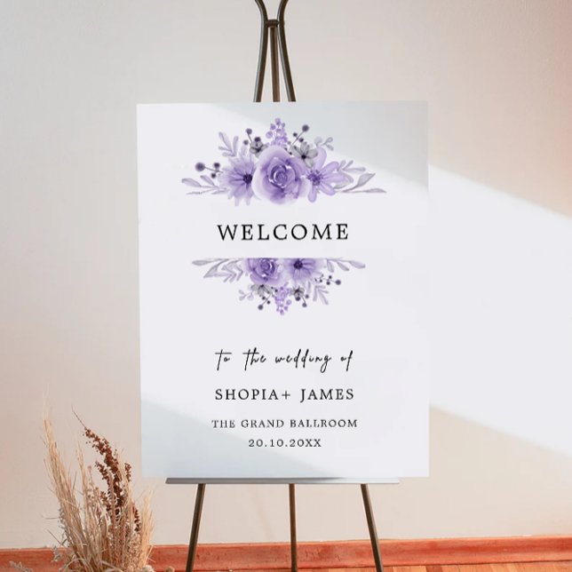 Begrüßungszeichen für lila Hochzeit Poster (Purple Wedding Welcome Sign)