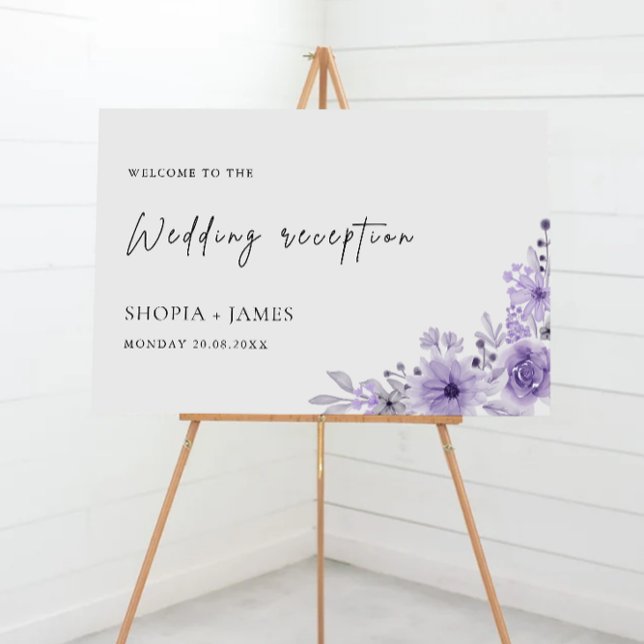 Begrüßungszeichen für lila Hochzeiten Poster (Purple Wedding Reception Welcome Sign)