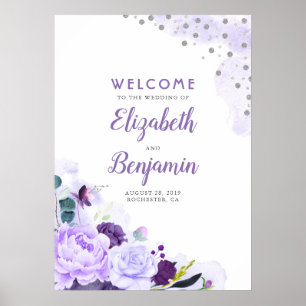 Begrüßungszeichen für lila und Silberblumen Poster