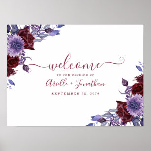 Begrüßungszeichen für lila und weiße Blumenzehen Poster