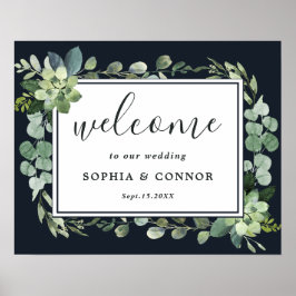 Begrüßungszeichen für Midnight Blue Succulent Wedd Poster