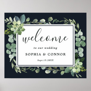 Begrüßungszeichen für Midnight Blue Succulent Wedd Poster