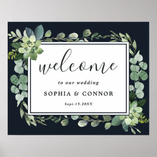 Begrüßungszeichen für Midnight Blue Succulent Wedd Poster