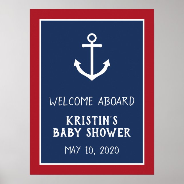 Begrüßungszeichen für Nautic Anchor Baby Dusche Poster (Vorne)
