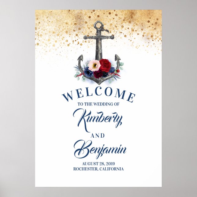 Begrüßungszeichen für Nautic Floral Anchor Poster (Vorne)